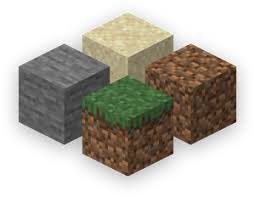 Grass block, dirt block, sand block and stone block